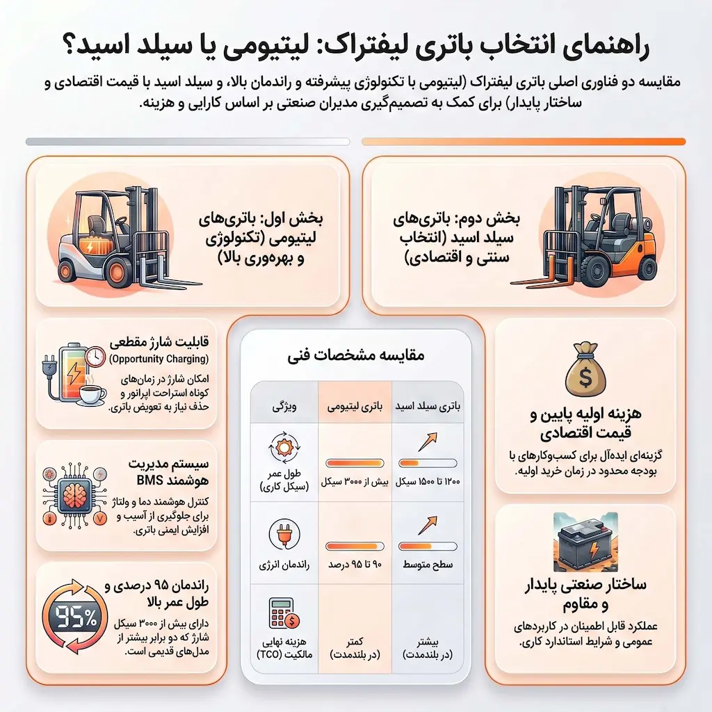 باتری لیفتراک لیتیومی یا باتری لیتفراک سیلد اسید