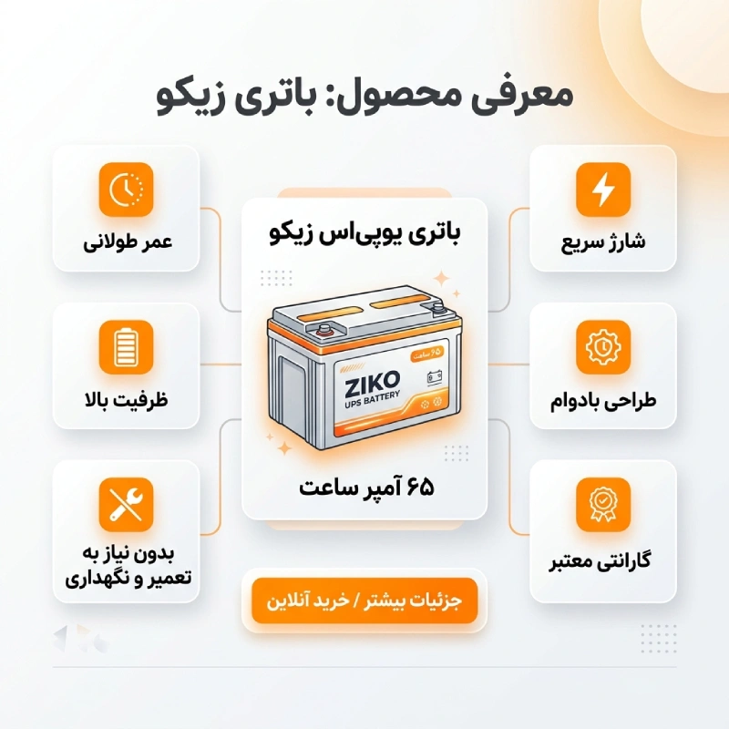 باتری یو پی اس زیکو ۶۵ آمپر؛ بررسی تخصصی عملکرد، پایداری و راهنمای انتخاب