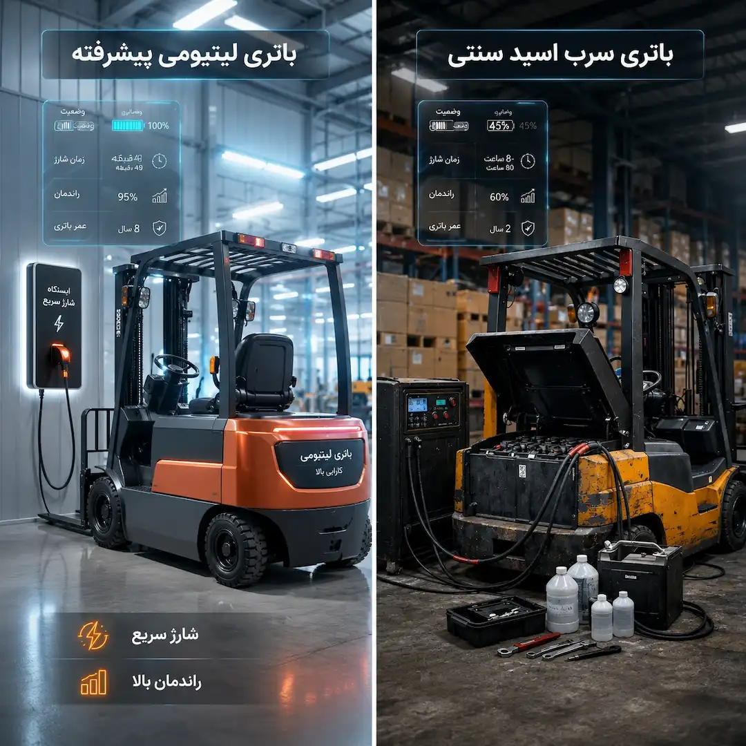 تفاوت باتری لیفتراک لیتیومی و سرب اسید (UPS Battery 65Ah)