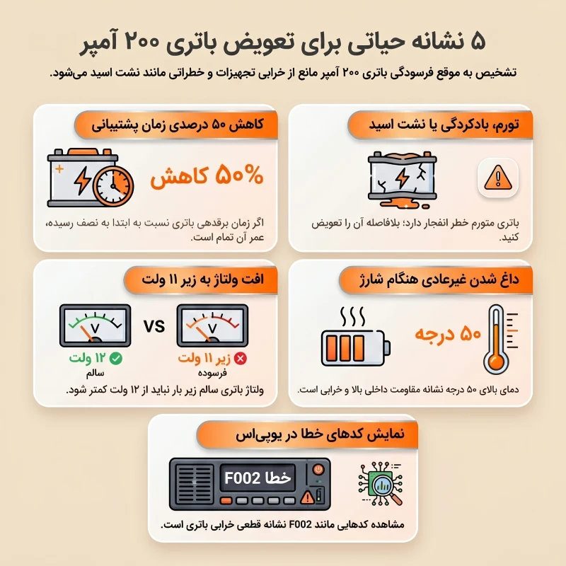 علائم پایان عمر و زمان تعویض باتری 200 آمپر