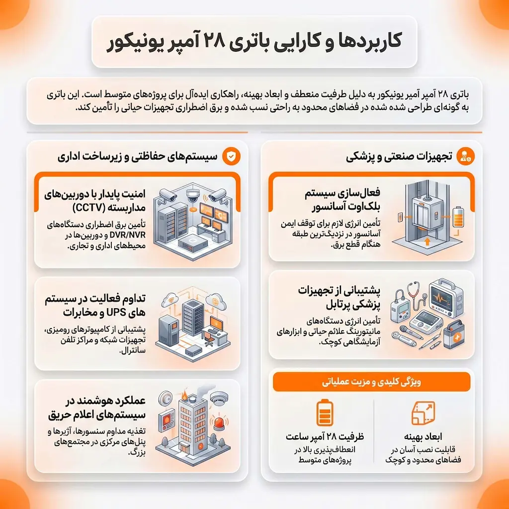 کاربرد باتری 28 آمپر یونیکور